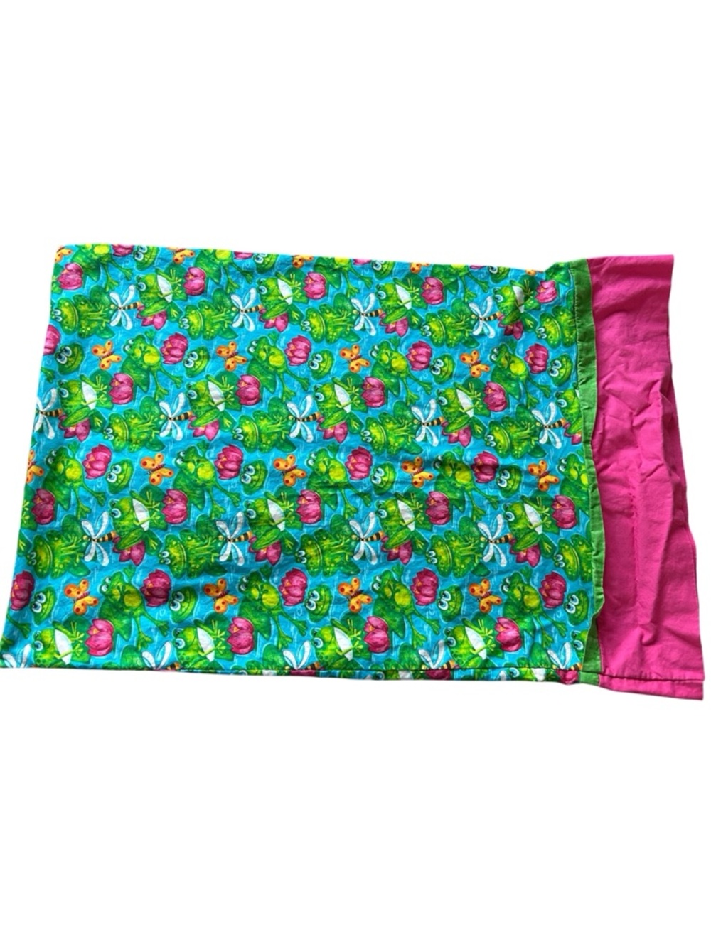 Bright Green & Pink Frog/Floral Pillowcase
